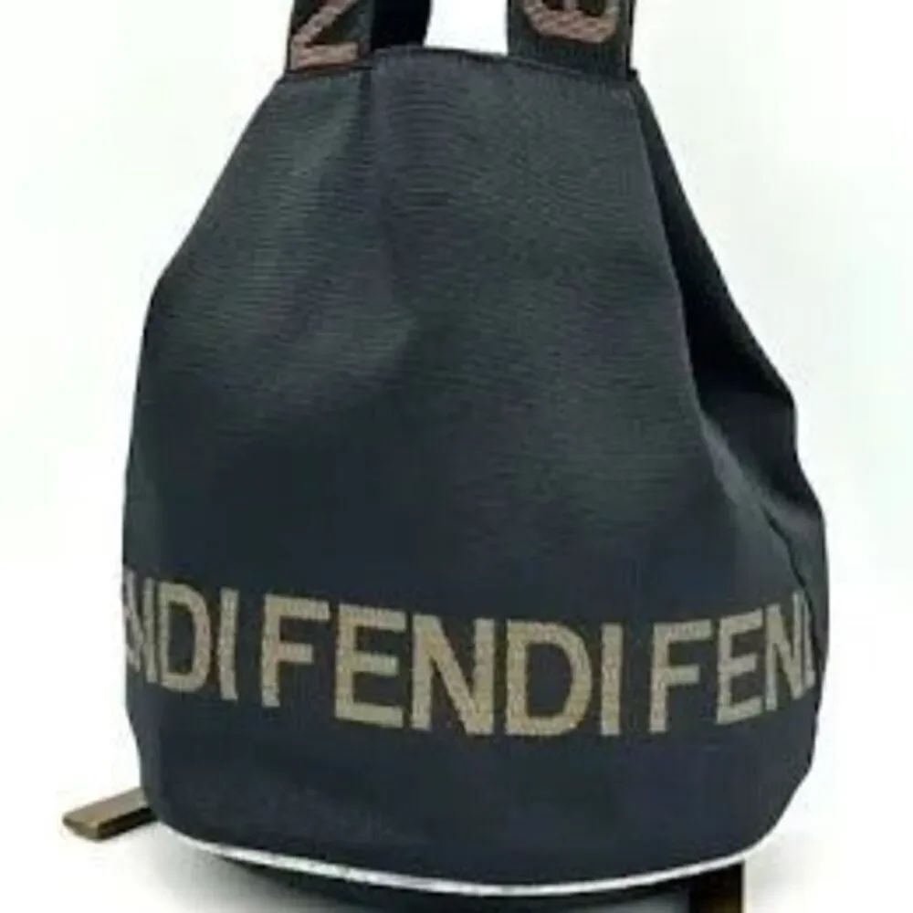Fendi Bucket Style Tote Bag Repeating Black Logo Print Canvas Casual Carry All